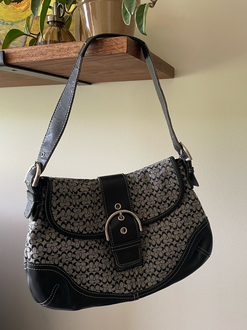 Vintage 2004 Coach SoHo Bag Black and Grey w Silver Hardware